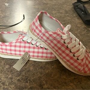 Esprit Gingham Pink and White Espadrilles Size 8 NWT